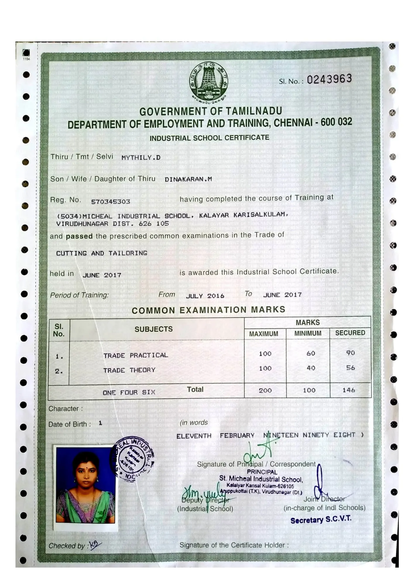 Tailoring Certificate Page 1